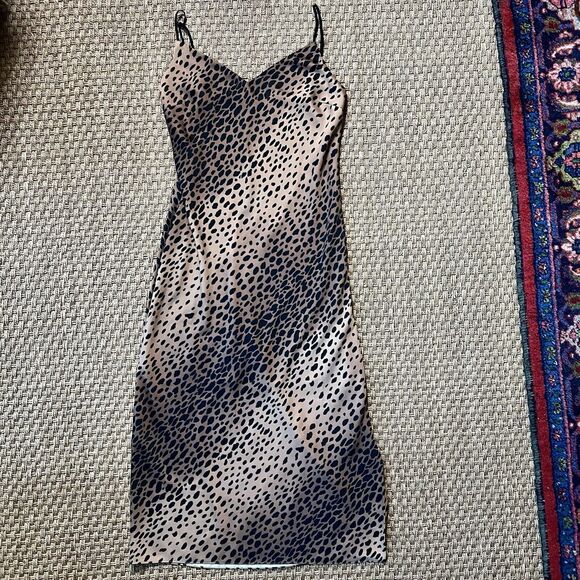 Good American Satin Leopard Print Slip Dress Midi Length Side Slit Sz 2 90s Y2K - Picture 1 of 10